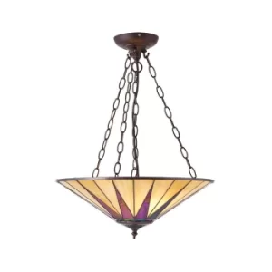 Dark 3 Light Large Ceiling Pendant Bronze, Amber, Tiffany Glass, E27