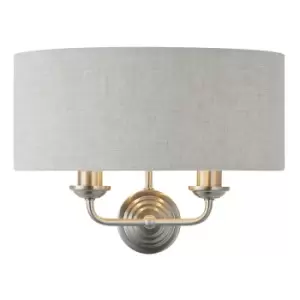 Highclere Shade Wall Lamp Brushed Chrome Plate, Natural Linen