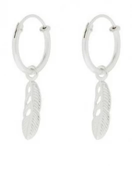 Accessorize St Feather Charm Huggie Hoop Earrings - Silver