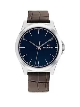 Tommy Hilfiger mens watch with a brown croc leather strap, Brown, Men