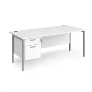 Office Desk Rectangular Desk 1800mm With Pedestal White Top With Silver Frame 800mm Depth Maestro 25 MH18P2SWH