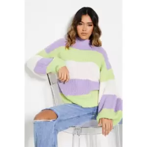 I Saw It First Multi Stripe Cosy Oversized Turtle Neck Jumper - Purple