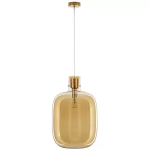 Merano - Josef 30cm Globe Pendant Ceiling Light Champagne Glass White Cord Brass Gold Metal LED E27