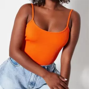 I Saw It First Ribbed Basic Scoop Neck Cami Bodysuit - Orange