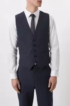 Slim Fit Navy Overcheck Waistcoat