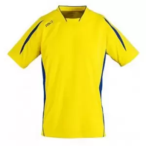 SOLS Childrens/Kids Maracana 2 Short Sleeve Football T-Shirt (10 Years) (Lemon/Royal Blue)