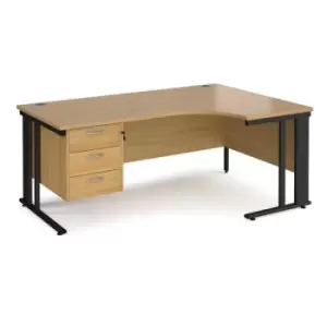 Office Desk Right Hand Corner Desk 1800mm With Pedestal Oak Top With Black Frame 1200mm Depth Maestro 25 MCM18ERP3KO