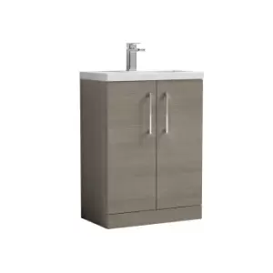 Nuie Arno Compact 600mm Floor Standing 2 Door Vanity & Polymarble Basin - Solace Oak