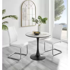 Furniturebox UK - Furniturebox Elina White Marble Effect Modern 80cm Round Dining Table & 2 White Lorenzo Faux Leather Chairs