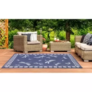 Terrace Dragonfly Flatweave Outdoor Indoor Bordered Blue Rug in 150 x 230cm (411x7'7'')