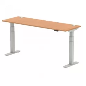 Air 1800 x 600mm Height Adjustable Desk Oak Top Cable Ports Silver Leg