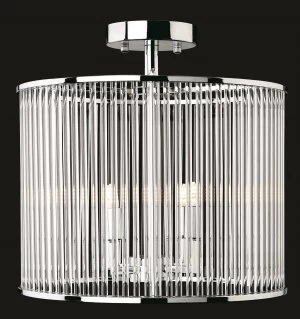 4 Light Semi Flush - Round Chrome, Clear Glass Rods, G9