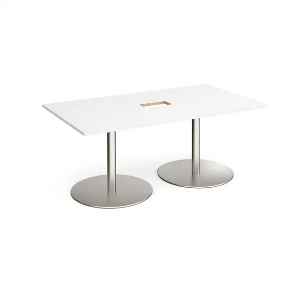 Eternal Rectangular Office Boardroom Table with Power Module Cut Out - White - Brushed Steel Base - W1800mm