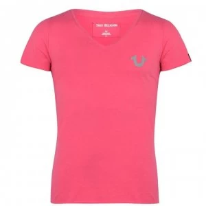 TRUE RELIGION V Neck Reflective Logo T Shirt - Raspberry 5101