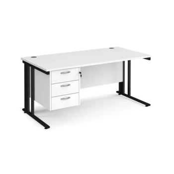 Office Desk Rectangular Desk 1600mm With Pedestal White Top With Black Frame 800mm Depth Maestro 25 MCM16P3KWH