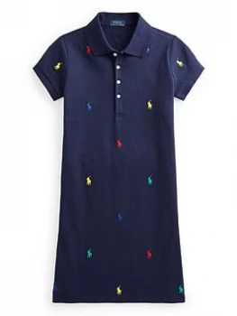 Ralph Lauren Girls Embroidered Polo Shirt Dress - Navy, Size 8-10 Years=M, Women