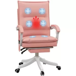 Faux Leather Vibration Massage Office Chair with Heat, Footrest, Pink - Pink - Vinsetto