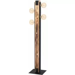 Loops - Standing Floor Lamp Light Unique Wood Beam & Black Steel 4 x 60W E27 Bulb