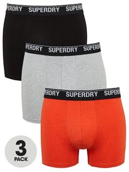 Superdry 3 Pack Trunks - Black/Orange/Grey, Multi, Size L, Men