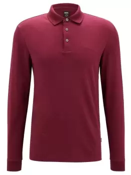 BOSS Cotton Long Sleeved Polo Shirt Dark Red