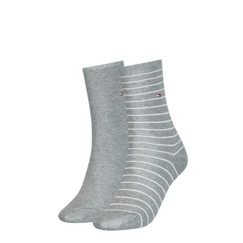 Tommy Bodywear Hilfiger Stripe Crew Socks 2 Pack Ladies - Grey