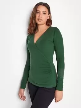 Long Tall Sally Green Jersey Wrap Top, Green, Size 20, Women