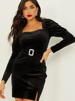 Quiz Black Velvet Bodycon Dress - 6