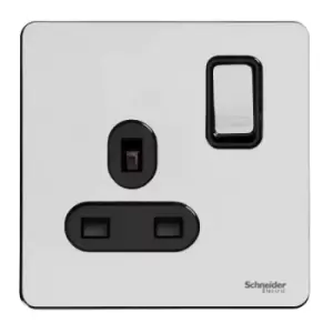 Schneider USFP 13A Single Pole 1G Switched Socket Black Insert Polished Chrome - GU3410BPC