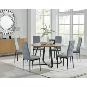 Santorini Brown Round Dining Table And 6 Grey Milan Black Leg Chairs - Elephant Grey