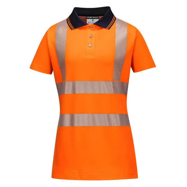 Portwest Hi Vis Womens Cotton Comfort Pro Polo Short Sleeve Shirt LW72OBRXXL Colour: Orange / Black