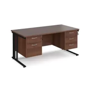 Office Desk Rectangular Desk 1600mm With Double Pedestal Walnut Top With Black Frame 800mm Depth Maestro 25 MCM16P23KW