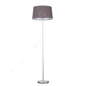 Charlie Brushed Chrome Floor Lamp with Dark Grey Doretta Shade