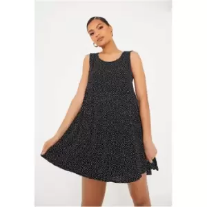 I Saw It First Black Crinkle Polka Dot Scoop Neck Smock Dress - Black