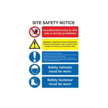 Site Safety Notice Rigid PVC Sign - 300 X 400MM