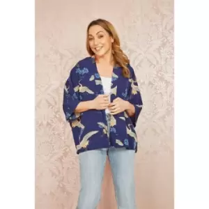 Yumi Blue Crane Print Kimono - Blue