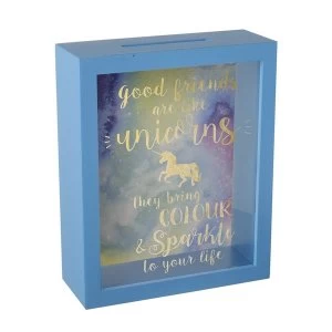 Blue Wooden Unicorn Money Box