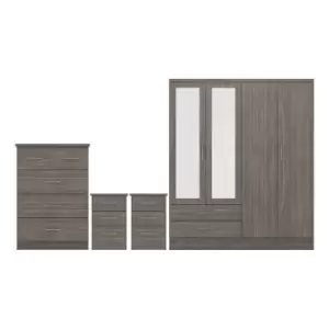 Seconique Nevada 4 Door 2 Drawer Wardrobe Bedroom Set - Black Wood Grain