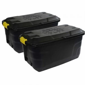 Charles Bentley Strata Set of 2 x 75L Heavy Duty Trunk on Wheels Block Black Reprocessed Material