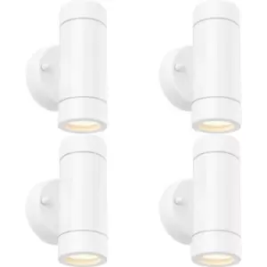 4 PACK Up & Down Twin Outdoor IP44 Wall Light - 2 x 7W GU10 LED - Gloss White