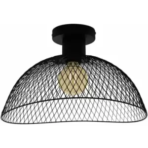 Loops - Semi Flush Ceiling Light Black Steel Mesh Shade 1 x 60W E27 Bulb Feature