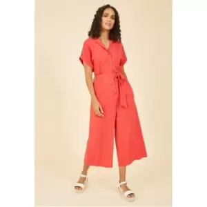 Yumi Red Button Up Jumpsuit - Red