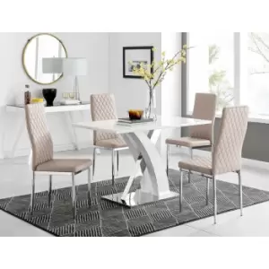 Furniturebox UK - Atlanta White High Gloss And Chrome Metal Rectangle Dining Table And 4 Cappuccino Grey Milan Dining Chairs Set - Cappuccino