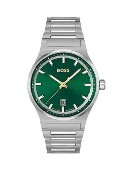 BOSS Gents BOSS CANDOR Stainless Steel Bracelet Watch with Green Dial, Silver, Men