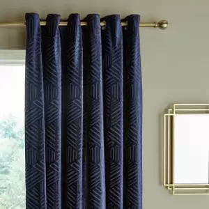 Catherine Lansfield Geo Cut Navy Eyelet Curtains Navy