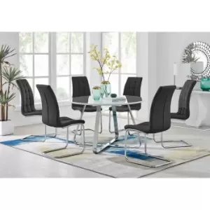 Furniture Box Santorini White Round Dining Table and 6 Black Murano Chairs