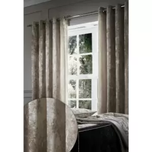 Crushed Velvet Eyelet Curtains 66x72 Natural - Natural - Catherine Lansfield