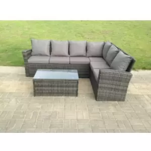 Fimous 6 Seater Outdoor Dark Grey Rattan High Back Corner Sofa Set