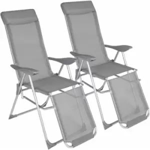 Folding aluminium garden chairs w/ headrest and footrest (set of 2) - reclining garden chairs, garden recliners, outdoor chairs - grey