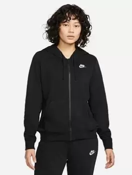 Nike NSW Club Fleece Zip Through Hoodie - Black/White, Size L, Women