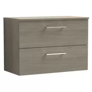 Nuie Arno Solace Oak 800mm Wall Hung 2 Drawer Vanity Unit with Worktop - ARN2526W - Solace Oak